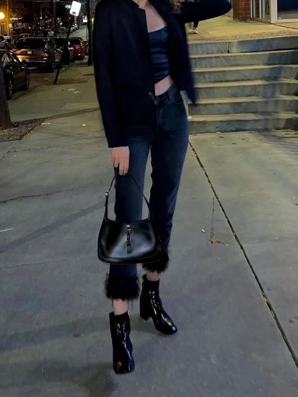 Black Cropped Jeans with Feather Hem